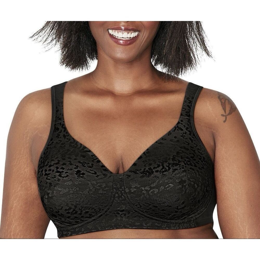 Playtex 18 Hour Ultimate Lift and Support Wireless Bra 4745 38C Black Animal
